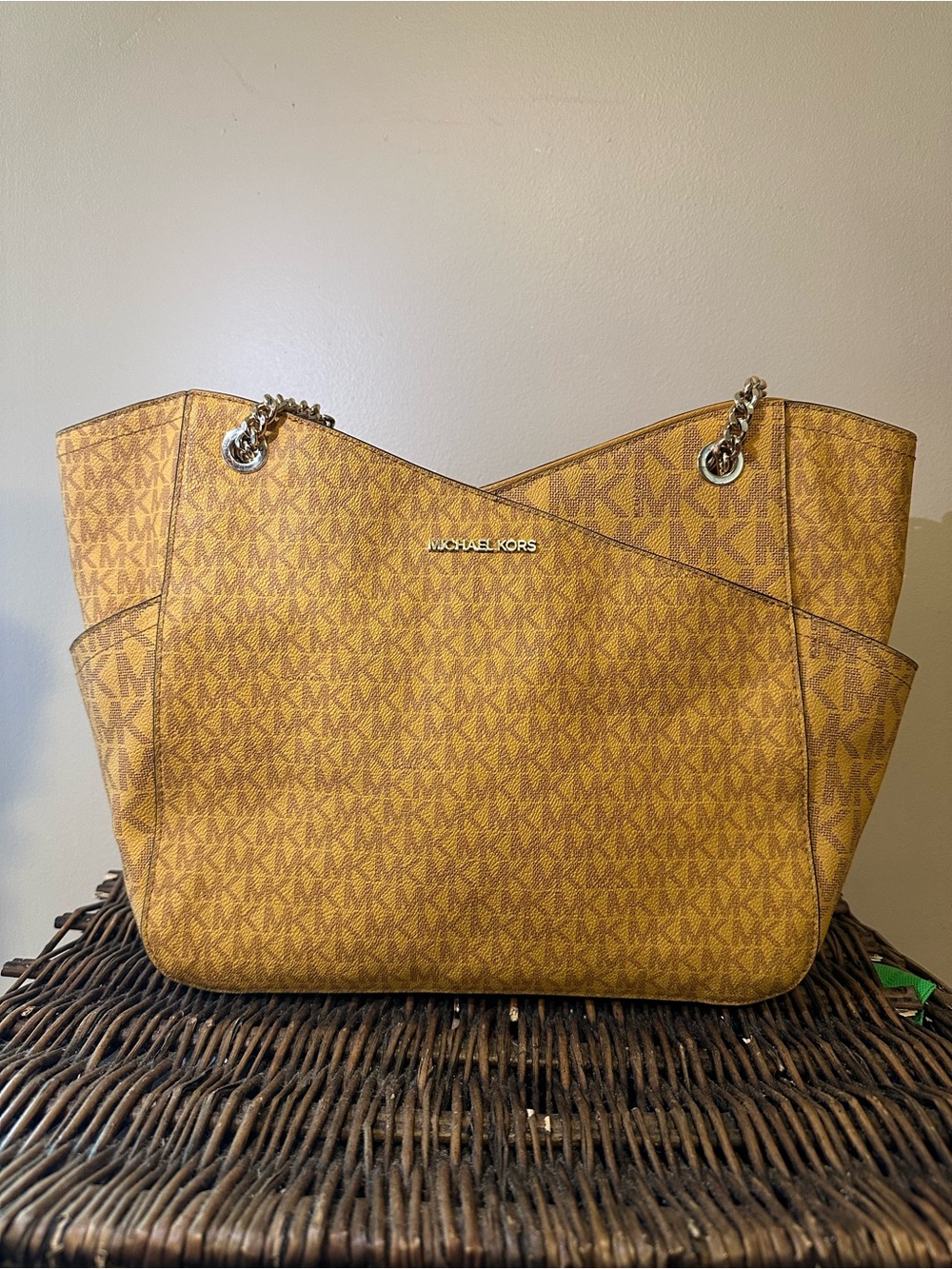 Michael Kors Mustard MonograChain-Handle jet set monogram tote